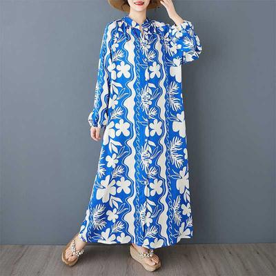 Dames Retro Ronde Hals Lange Mouwen Losse Shirtjurk