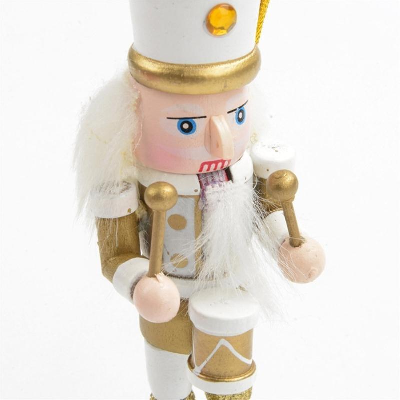 652F 4Pcs Christmas Wooden Doll Decor Handmade Christmas Nutcrackers Doll Pendant Traditional Wooden Nutcrackers Decoration