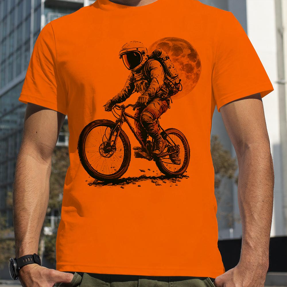 Astronaut Ride Bicycle To the Moon Men Summer Short Sleeves Loose Oversized Tee Unisex Mountain Bike Sport Hipster Man Tees