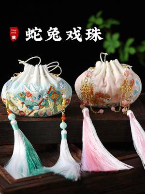 Embroidered Jade Rabbit Sachet Phone Holder Keychain Cartoon Sachet Peace Amulet Dragon Boat Festival Portable Rabbit Small Gift