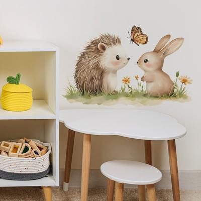 Cartoon Hedgehog Rabbit Butterfly Flowers Bedroom Living Room Entrance Home Background Beautification Wall Stickers