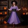 Women's Halloween Off-Shoulder Dress with Color Block Sleeves Tie Waist Belt Set