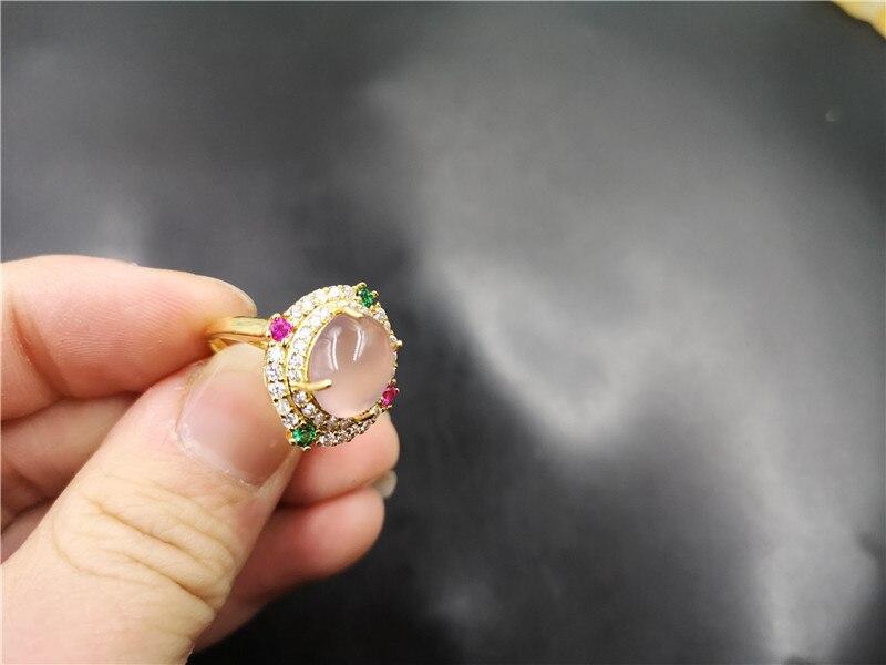 Finger Ring Parity Jade Gold Tone Encrusted Pink Exquisite Agate Women 'S Rings Full Of Diamond EncrustedTrendy Rings