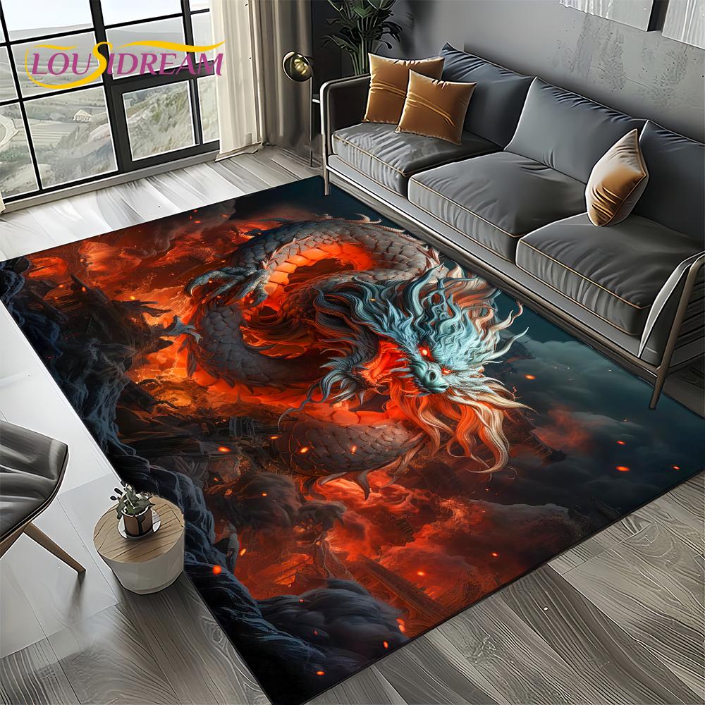 Chinese Style Dreamy Dragon Cartoon Carpet Rug for Living Room Bedroom Home Sofa Decoration,Kid Area Rug Non-slip Floor Mat