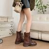 Women Mid Calf Boots Fashion Lace Up Platform Thick Heel Motorcycle Booties Retro Style Autumn Winter Female Shoes S13