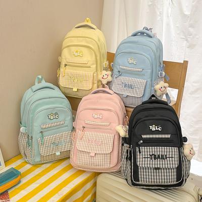 Schoolbag New High-value Large-capacity Ins Burden-reducing Backpack Fashionable Plaid Middle School Student Schoolbag Leisure Travel Backpack