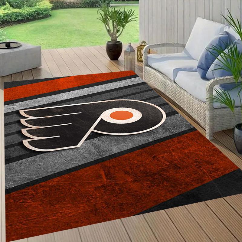 Flyers Hockey Team Football Pattern Soft Area Rug Non Slip Indoor Floor Carpet Sports Decor Mat for Bedroom