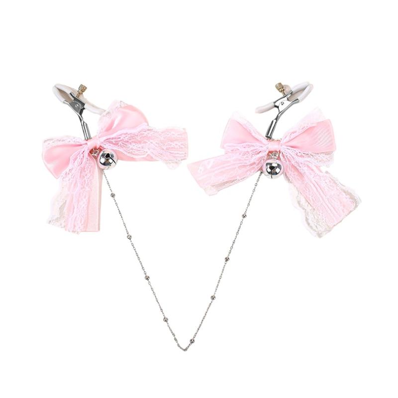 1Pairs Lace Butterfly Knot Bell Nipple Clamps Adult Toy With Chain Sexy Teasing Accessory Polyester Fabric Cute Girl Style