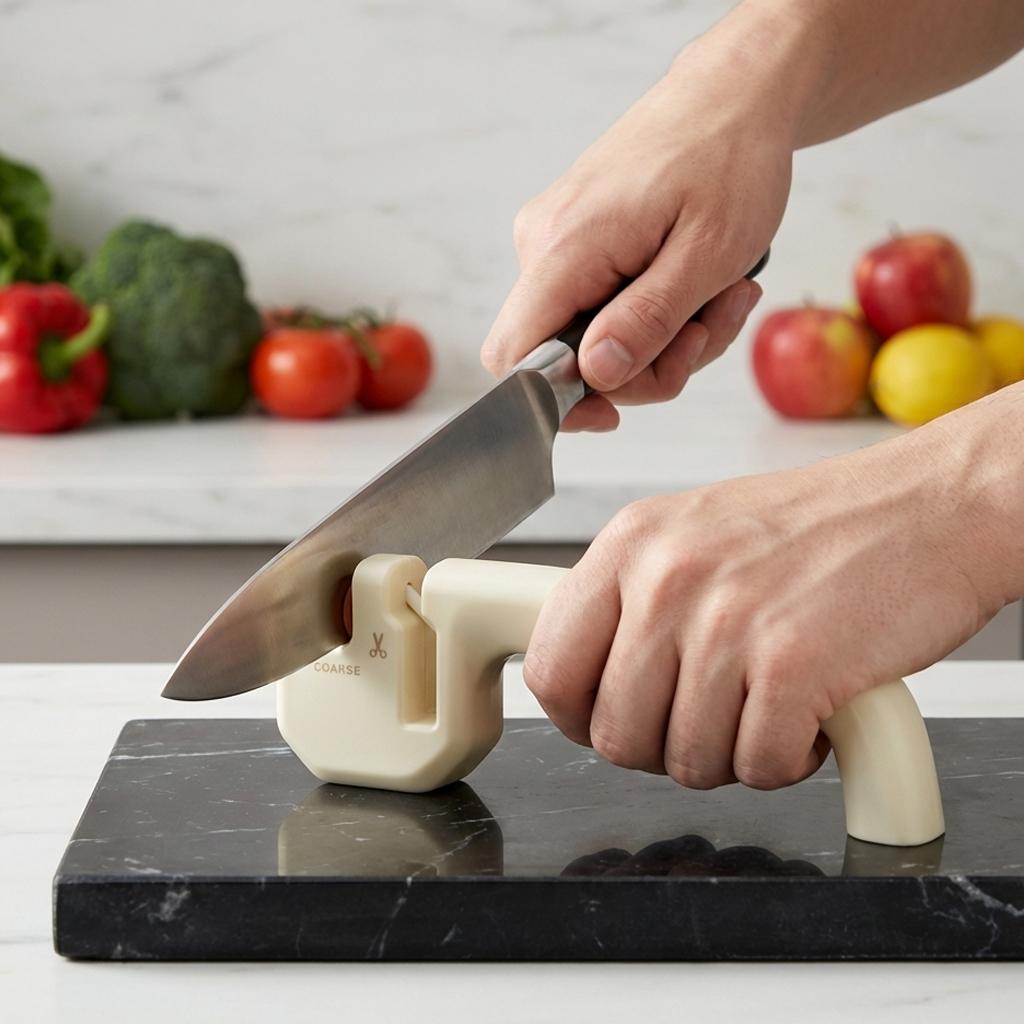 Household Handheld Sharpening Tool Suitable for Kitchen Knives and Scissors Care Double Slot Kitchen Knife Care Device with Anti Slip Base