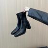 Dünne Stiefel mit hohen Absätzen Fee Fee 2025 neu weiches Leder dickabsatz Zigarettenstiefel modisch vielseitig Chelsea Kurzstiefel
