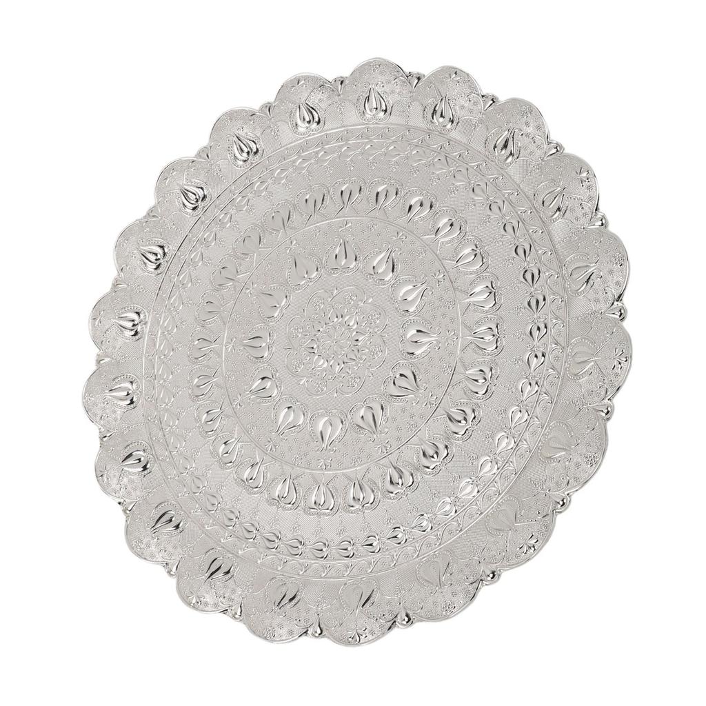 Turkish Tea Coffee Serving Tray Vintage   Embossed Pattern Round Coffee Plate for Bar Outdoor   Dessert