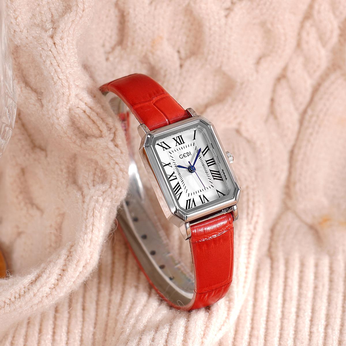 Классические ретро женские часы Gedi, маленький квадратный корпус, натуральная кожа, элегантный студенческий стиль, универсальные и изысканные.