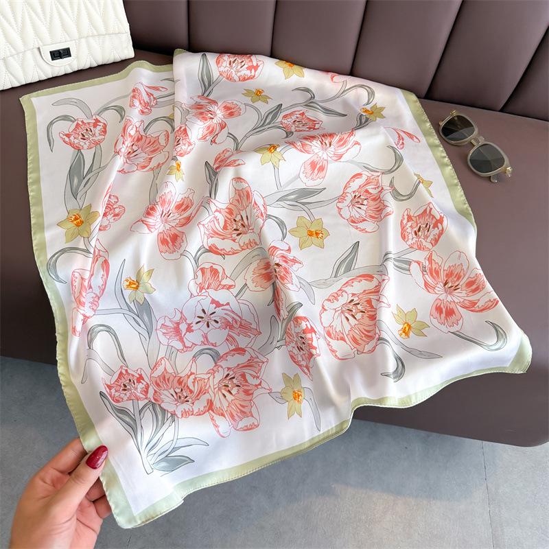 70cm Scarf Soft Satin Women Summer Shawls And Wrap Hijab Scarves Femme Pashmina Echarpe Designer Beach Stole Bandana