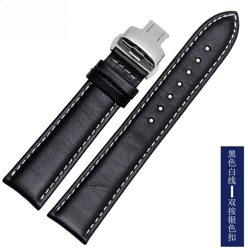Smooth Genuine Calfskin Leather Watchband 18mm 19mm 20mm 21mm 22mm 23 Soft Straps Automatic Butterfly Buckle Business Watch Band