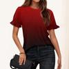 Ladies Summer Print Short Sleeve Ruffle Round Neck T-Shirt