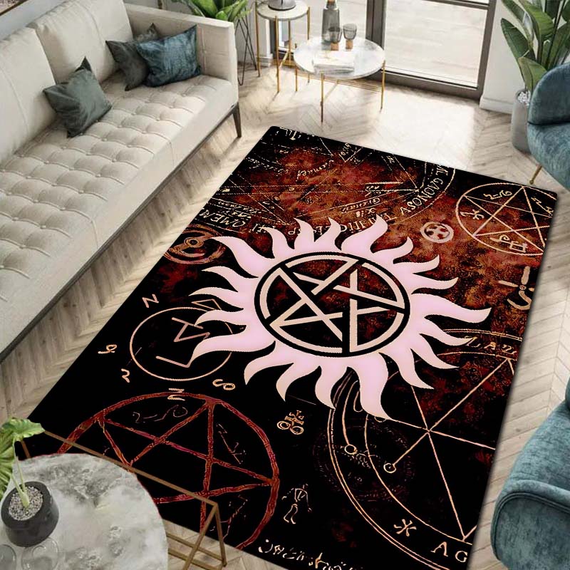Supernatural TV Show Print Flannel Area Rug Non‑Slip Soft Floor Mat For Sofa Bedroom Game Room Living Room Home Decor Gift