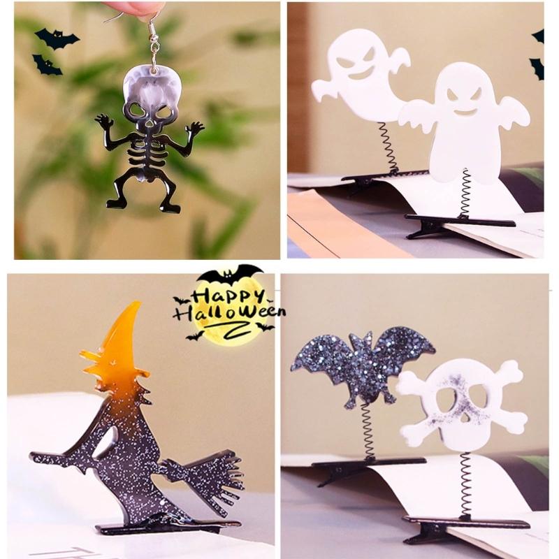 Halloween Pendant Silicone Mold Personalized Skull Pumpkin Earrings Pendants Resin Molds with Hair Clips Accessory DIY