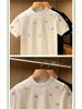 Men's Trendy European Bee Embroidery Knit T-Shirt, Short-Sleeved, Round Neck, Light Luxury Style