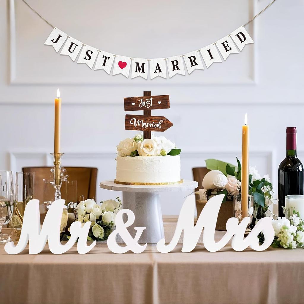 Just Married Banner Rustic White Wooden Wedding Banner Decoration