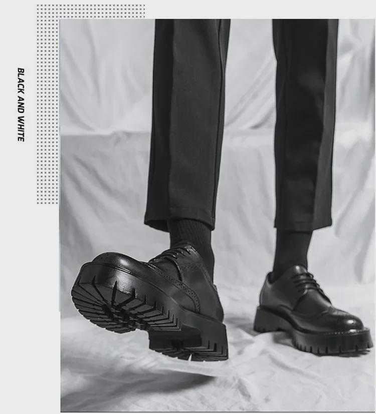 Chaussures richelieu en cuir à semelle épaisse pour adolescents – Chaussures basses à lacets, décontractées et tendance pour l'automne/hiver