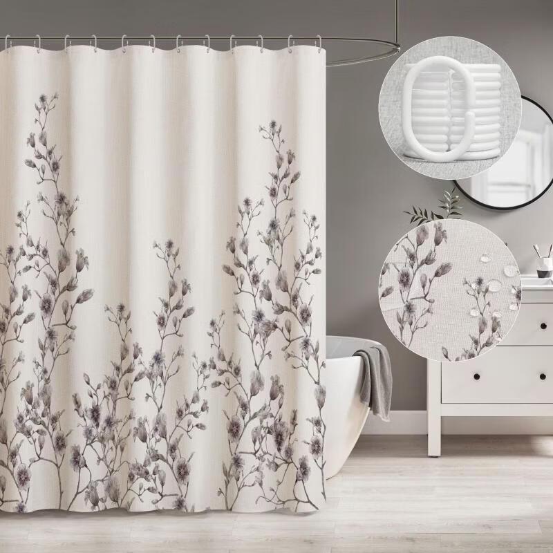 Nordic Retro Linen Look Waterproof Shower Curtain