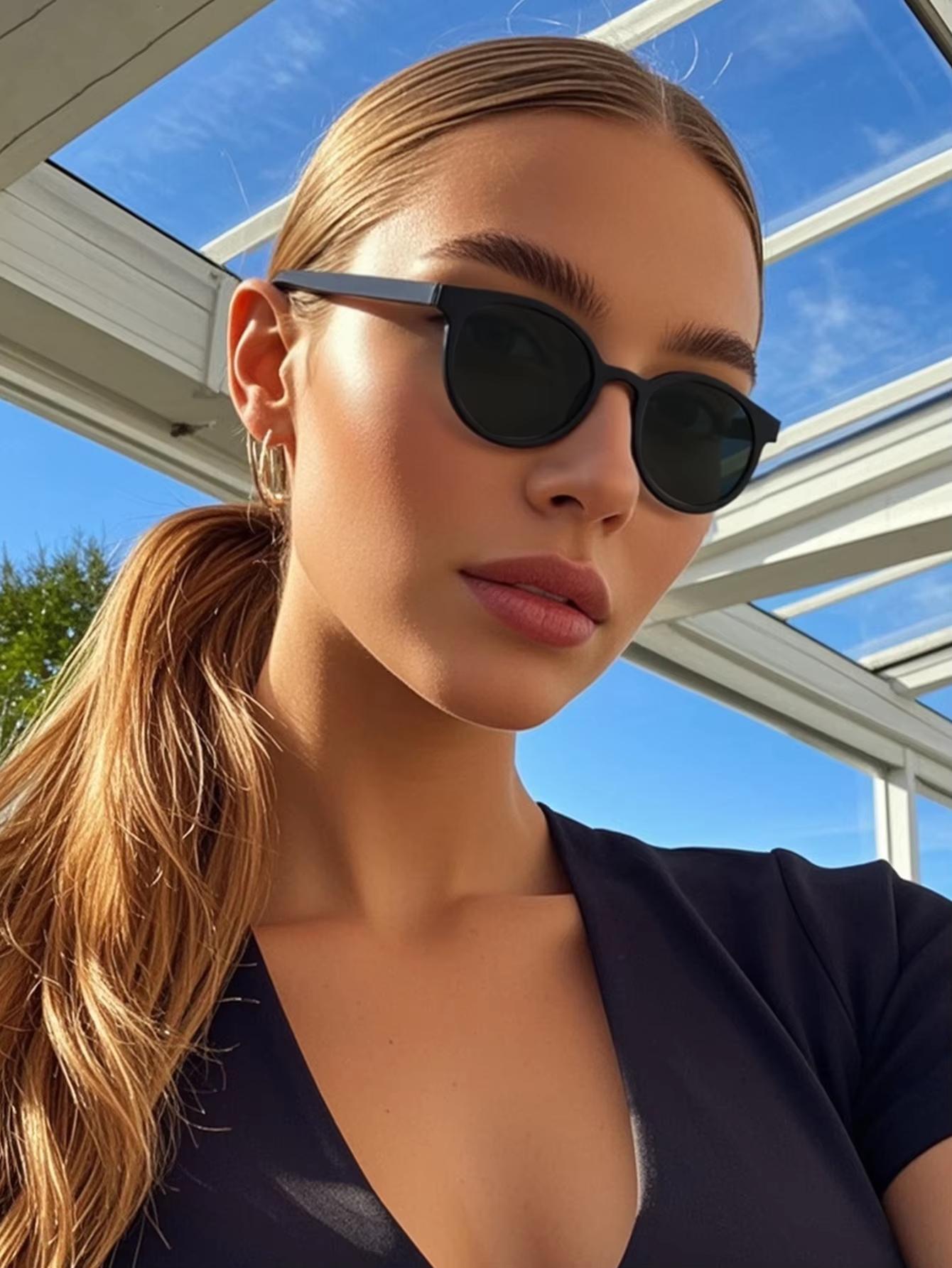 1Pc Korean Retro Full-Frame Round Sunglasses for Women, Vintage Round Frame Sunglasses for Outdoor Travel Protection