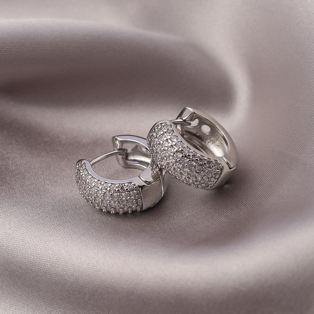 Luxurious French Copper Earrings with Versatile Design and Full Diamond Studs - High-End Trendy Jewelry 