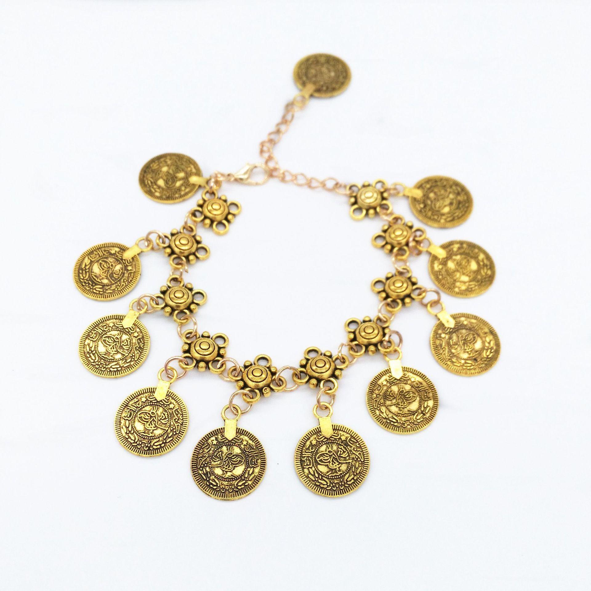 Boho Style Anklets Vintage Ethnic Coin Hollow Metal Charm Adjustable Women Beach Foot Chain Ankle Bracelet Foot Jewelry Gifts золотой