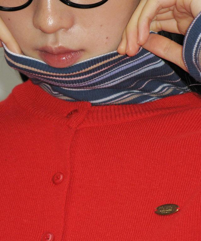 RONRON Button Pointed Basic Knit Cardigan Red