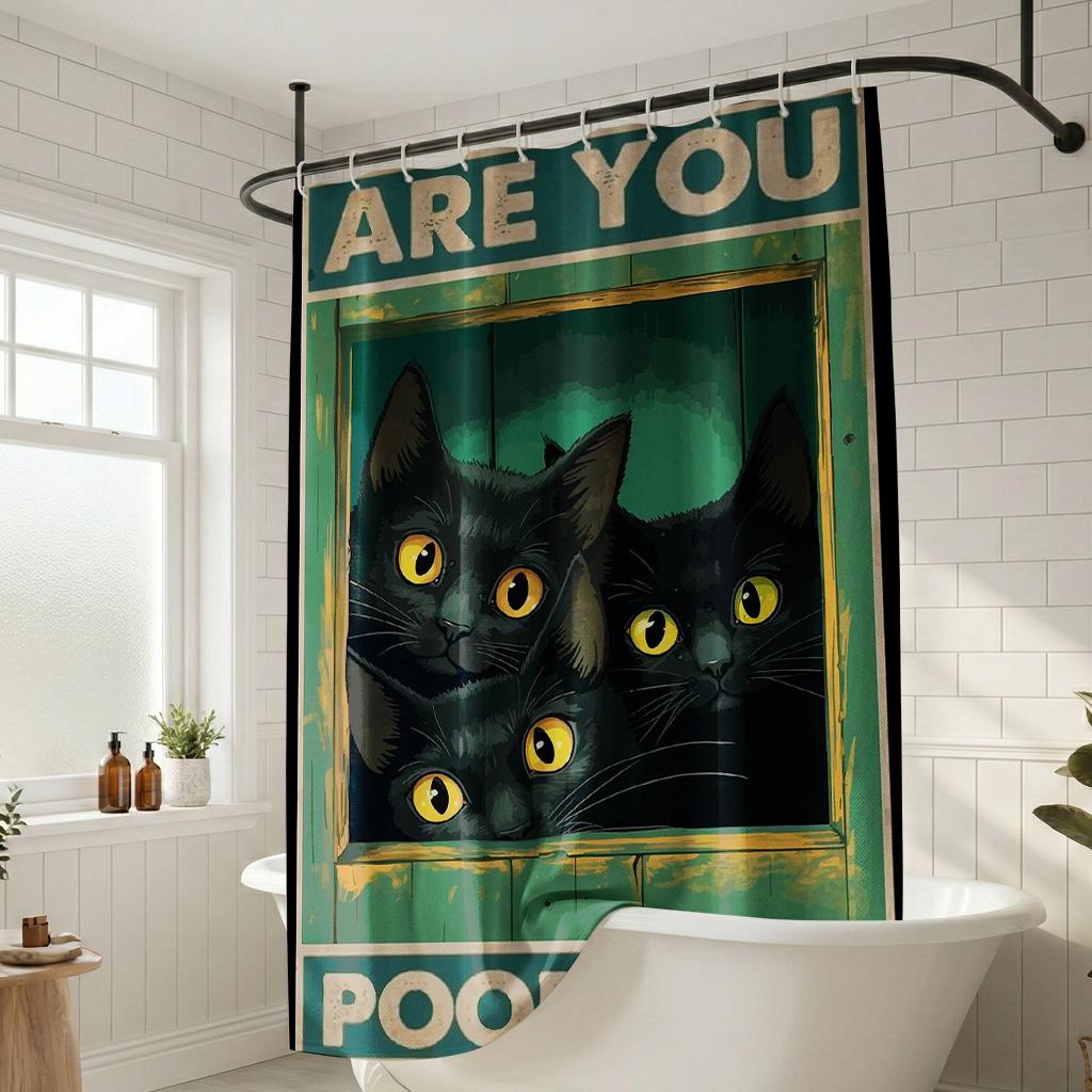 

Funny Black Cat Shower Curtain - Creative Are You Pooping Quote Art - Indoor Home Bathroom Decor Aesthetic Bath Curtain W60H190(CM)-1 Pcs