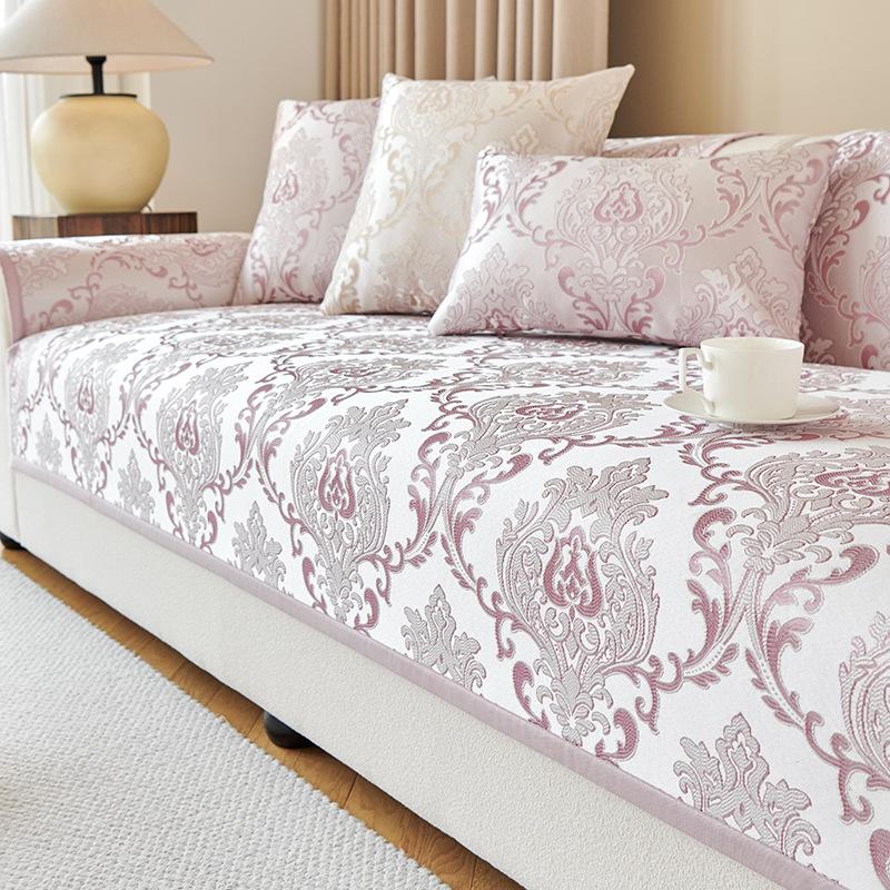 Stile Lusso Leggero Divano di Alta Qualità Cuscino Jacquard di Seta Chenille Cuscino Antiscivolo Copridivano in Pelle Europea Asciugamano