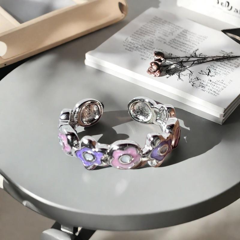 Purple Romantic Butterfly Flower Enamel Dripping Open Ring Niche Unique Sense Light Luxury High Sense Ring