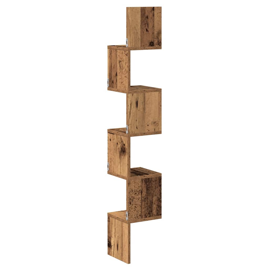 Creative design corner shelf, artistic wall mounted decorative storage rack, craft oak 20x20x127.5 cm material