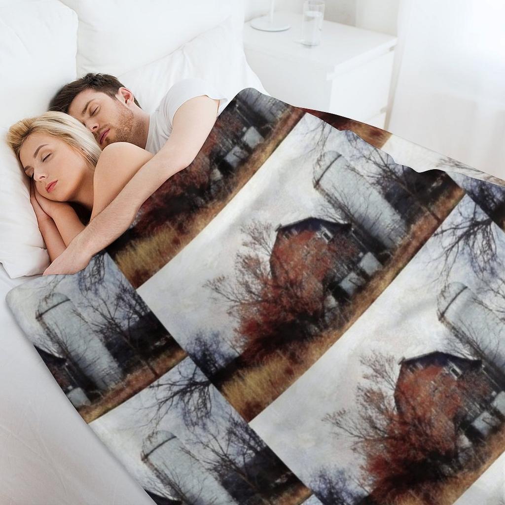 Autumn's last days - old barn and silo Throw Blanket Decorative Beds Travel Furrys Sleeping Bag Blankets