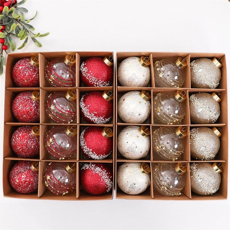Holiday Bauble Set, 12 Pack Plastic Tree Hanging Items with Mixed Finish Styling for Christmas Home Display Use