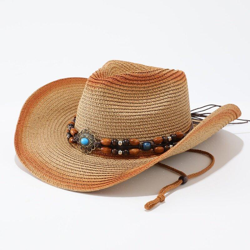 Summer Men's Women's Western Top Hat, Sun Hat, Jazz Hat, Sun Protection Hat, Spray Painted Cowboy Straw Hat