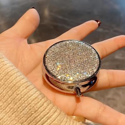 Sparkling Rhinestone Pill Box Portable Mini Travel Medicine Organizer Compartments Pill Case for Women Daily Vitamin Holder