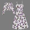 Women Plus Size Two Piece Outfit Long Sleeve Cropped Shrug Strappy Tie Waist Halloween Printed White Long Dress