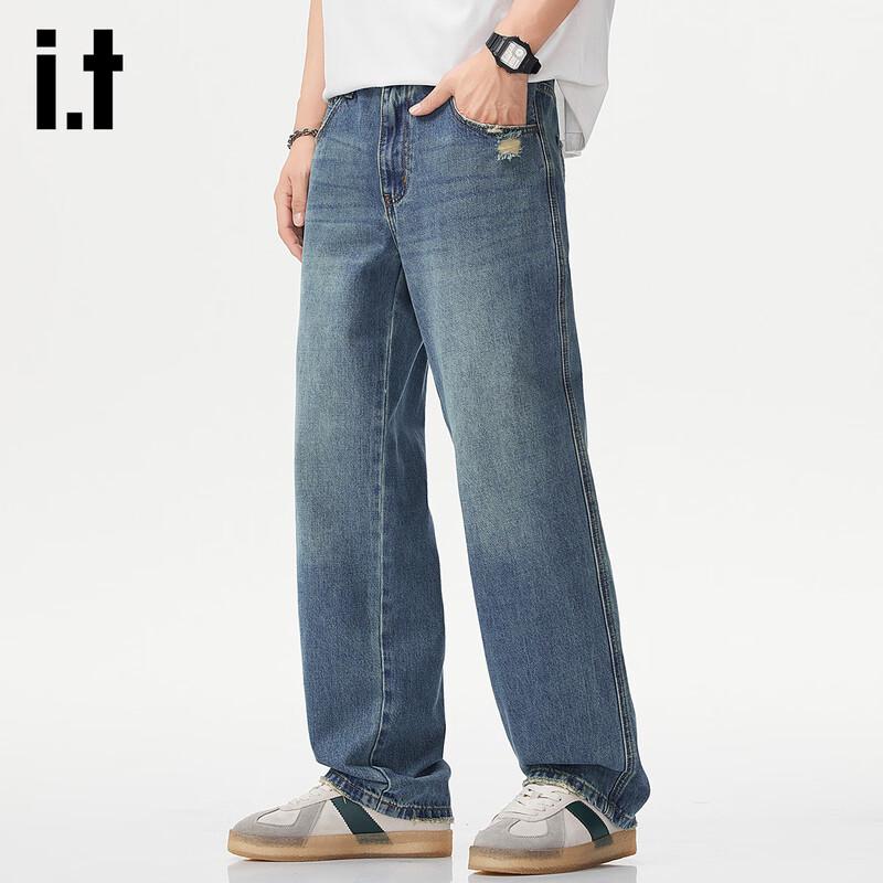 izzue it Men's Washed Loose Fit Straight Jeans
