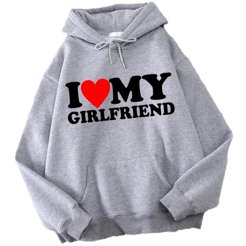 Valentine's Day I Love My Boyfriend Girlfriend Printed Hoodie Sweatshirt Unisex Pullover Long Sleeve Hooded
