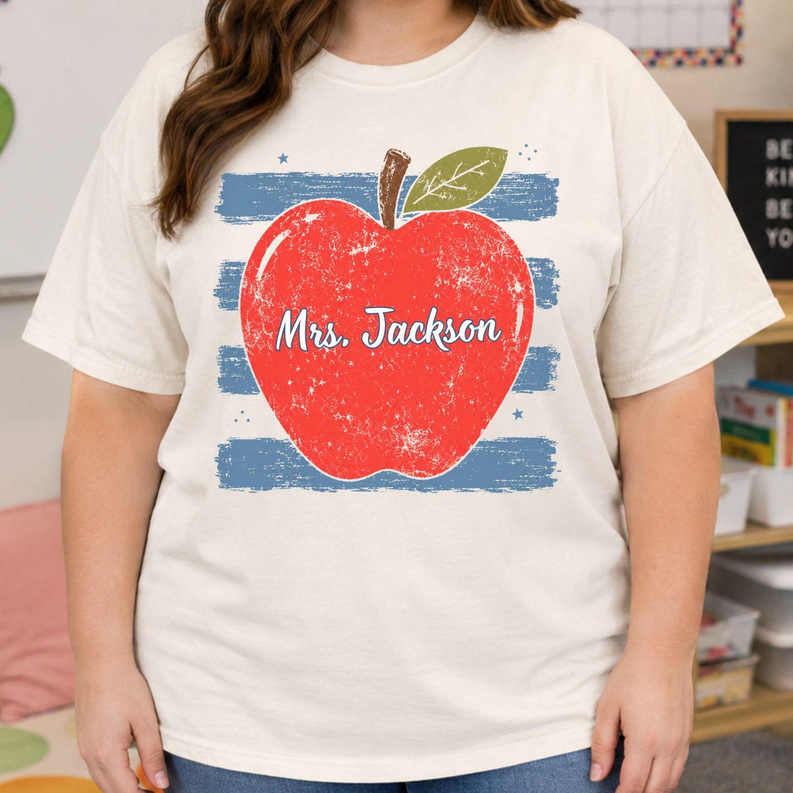 Personalized Teacher T-Shirt, Plus Size Custom Name Teacher Shirt, Elementary School Teacher Gift, Preppy Teacher Tee, Comfort Colors Shirt XL
