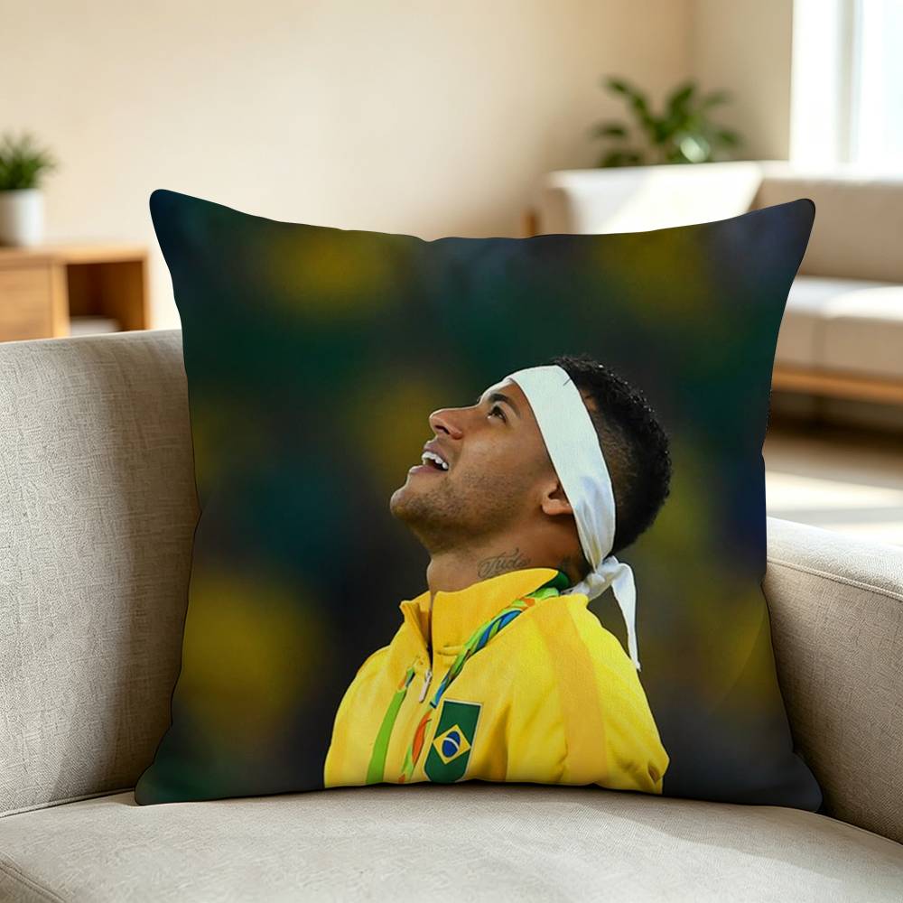 N-Neymar Jr F-Football Athlete Pillow Case Square Double-Sided Sofa Cushion Cover Bedroom Bedside Pillow