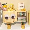 Children Stationery Organizer Cute Rotating Pen Holder with Drawer 2-in-1 Large Capacity Desktop Sorter for Kids Girls Multifunctional Storage