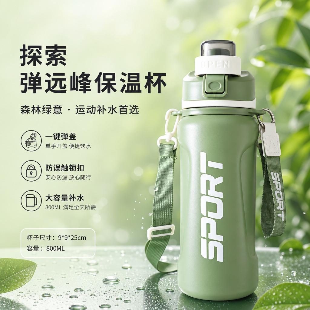 Water bottle double drink stainless steel water cup thermos cup large capacity outdoor straw sports student cup kettle