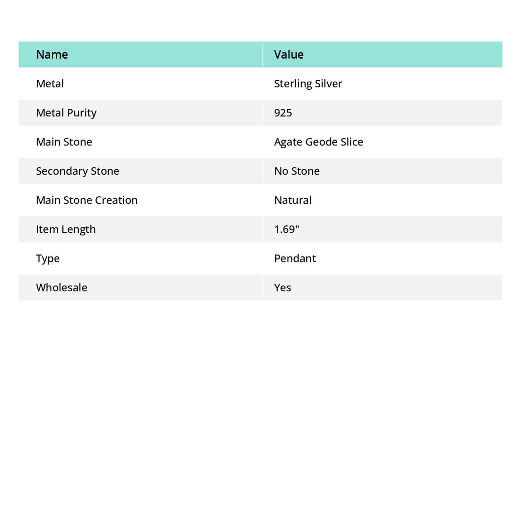 Natural Agate Geode Slice 925 Sterling Silver Jewelry Pendant 1.69" i2Z59