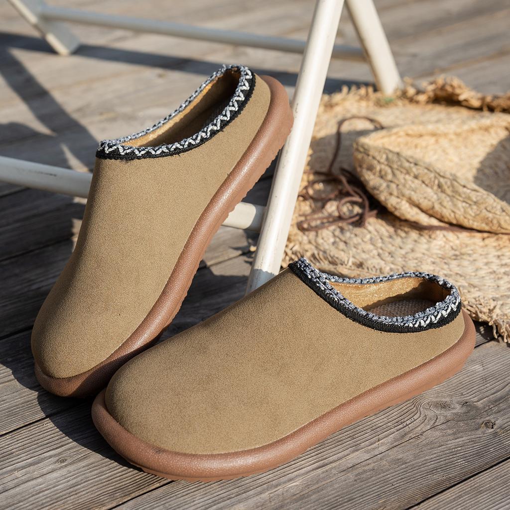 Foreign Trade Large Size Autumn and Winter New Lace Popular Flat Bottom Fashion Snow Boots Women's Shoes Half Drag Cotton Shoes Thickened Plush