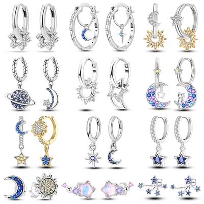 Star Collection Line Genuine Copper Earring For Woman Sun Moon Hoop Earring High-Grade Jewelry Creation Birthday Occasion Party Gifts
