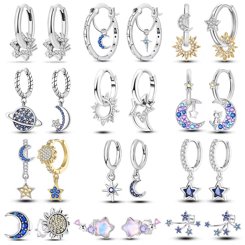 Star Series Copper Earring For Woman Sun Moon Hoop Earring Fine Jewelry Birthday Party Gifts