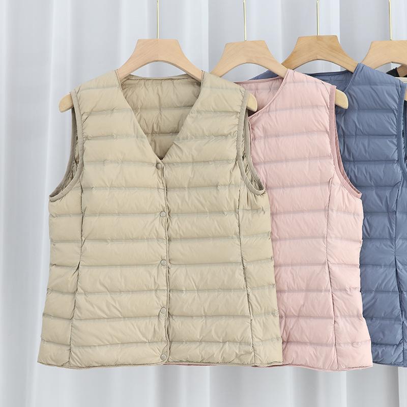 New Light and Thin Collarless Down Vest Women's White Duck Down Liner Thin Down Jacket Pressure Glue Vest Vest