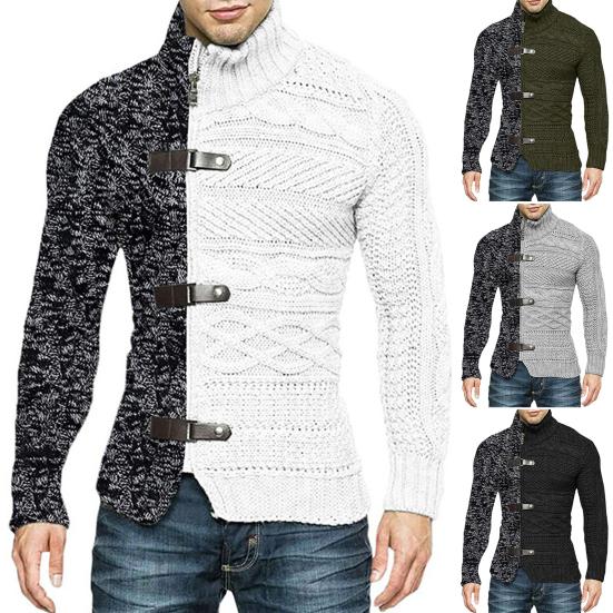 Men Winter Sweater Coat Color Matching Asymmetric Long Sleeves High Collar Slim